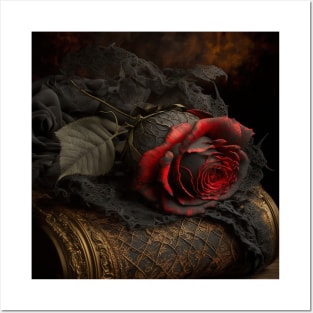 Dark Red Rose with Black Lace Posters and Art